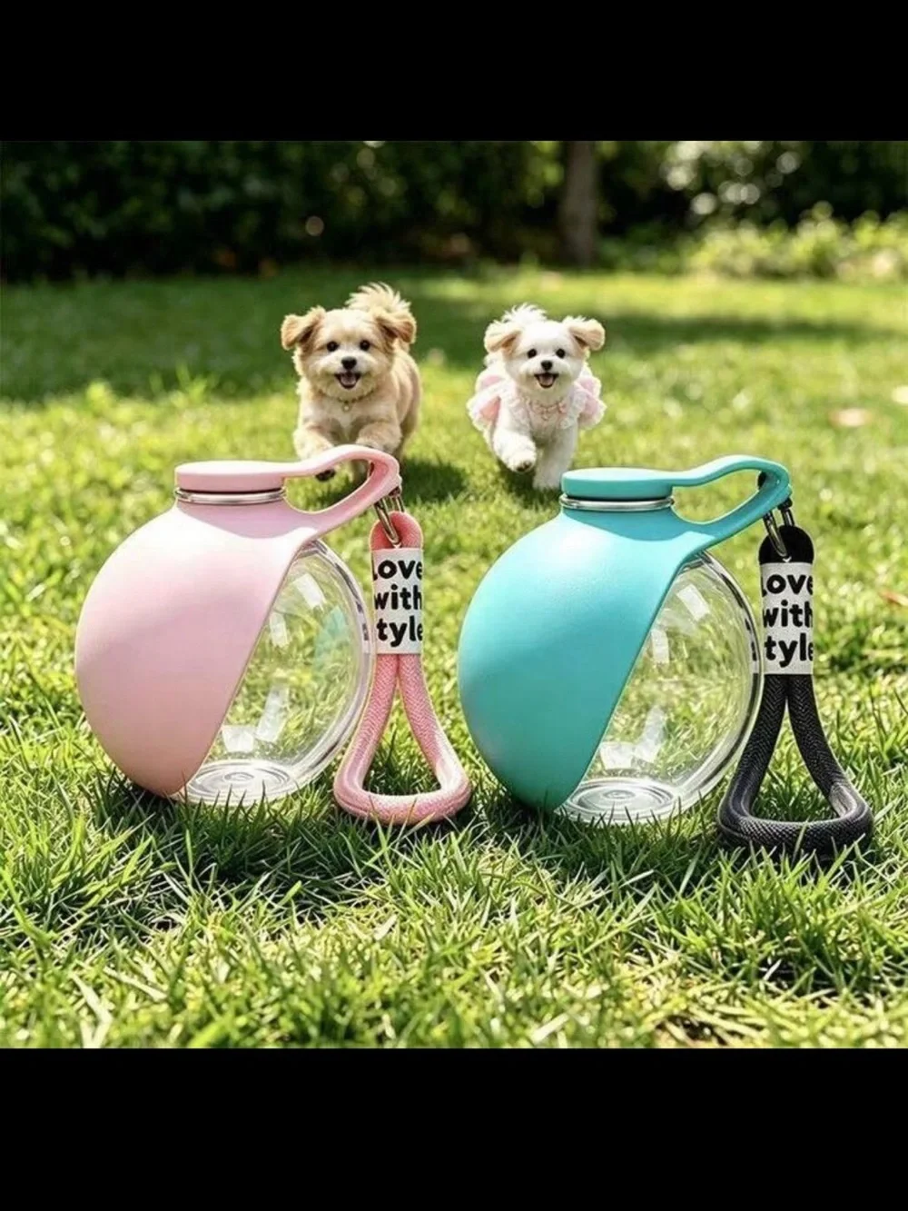 Pink & Teal Portable Pet Water Bottle with Leash
